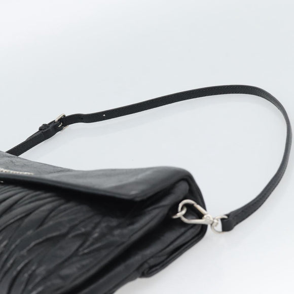 Miu Miu Matelasse Shoulder Bag Leather Black Silver Auth 188469SAM