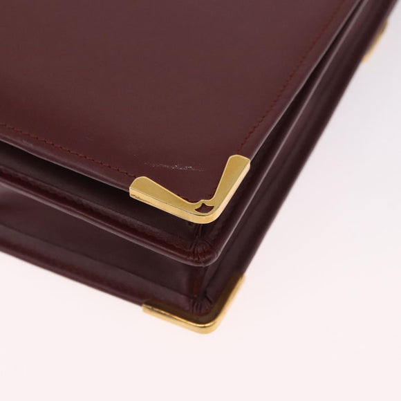 CARTIER Must Line Business Bag Leather Bordeaux Gold Auth 188470A