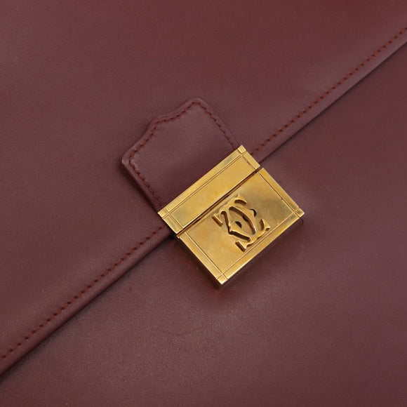 CARTIER Must Line Business Bag Leather Bordeaux Gold Auth 188470A