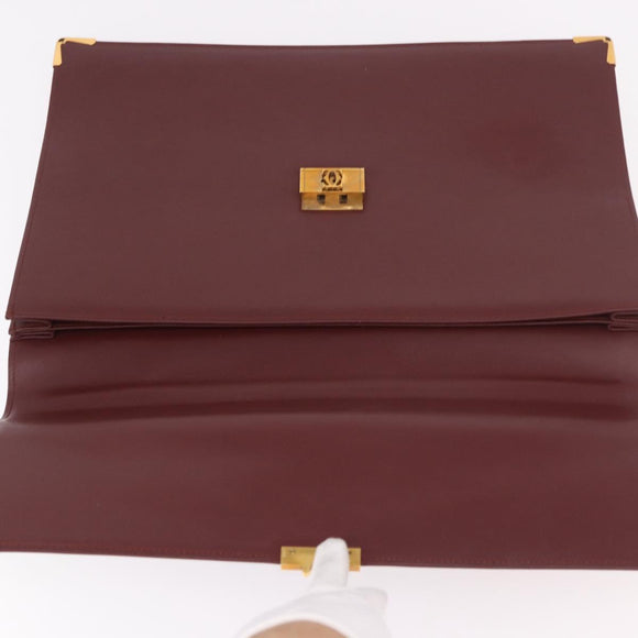 CARTIER Must Line Business Bag Leather Bordeaux Gold Auth 188470A
