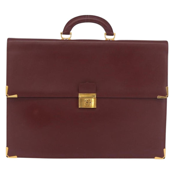 CARTIER Must Line Business Bag Leather Bordeaux Gold Auth 188470A