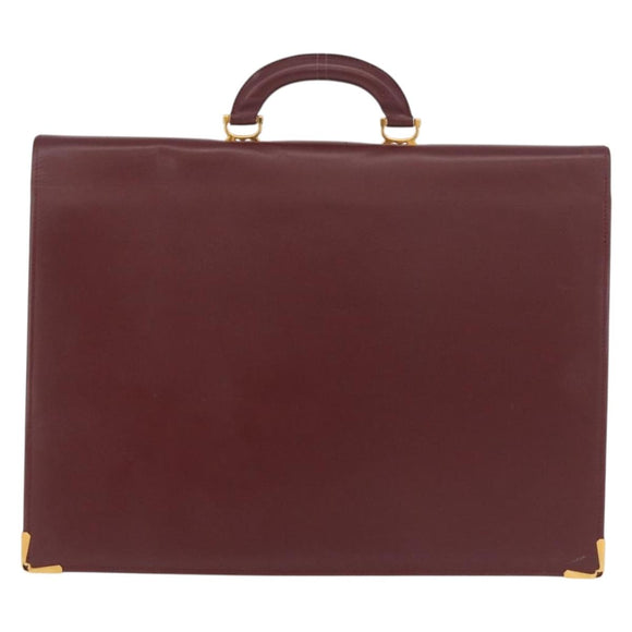 CARTIER Must Line Business Bag Leather Bordeaux Gold Auth 188470A