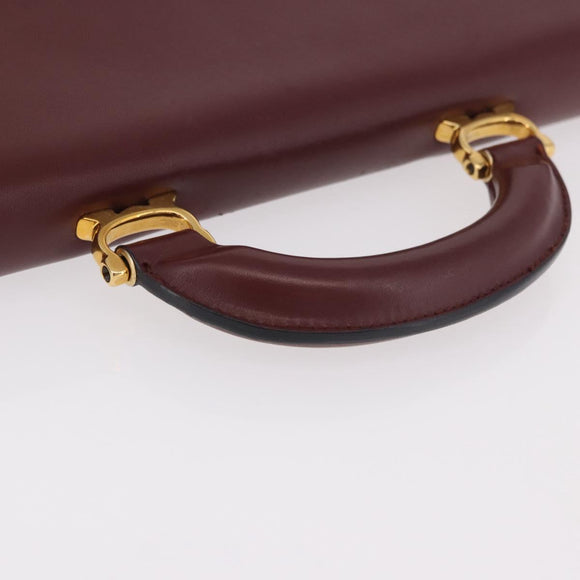CARTIER Must Line Business Bag Leather Bordeaux Gold Auth 188470A