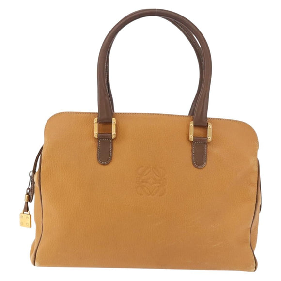 LOEWE Anagram Hand Bag Leather Yellow Gold Auth 188471A