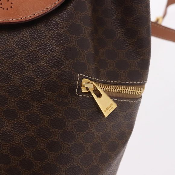 CELINE Macadam Canvas Backpack PVC Leather Brown Gold Auth 188472V