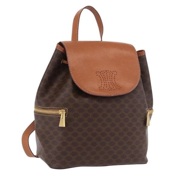 CELINE Macadam Canvas Backpack PVC Leather Brown Gold Auth 188472V