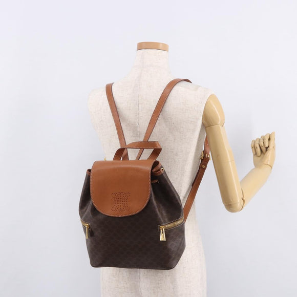 CELINE Macadam Canvas Backpack PVC Leather Brown Gold Auth 188472V