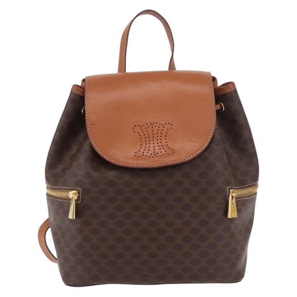 CELINE Macadam Canvas Backpack PVC Leather Brown Gold Auth 188472V