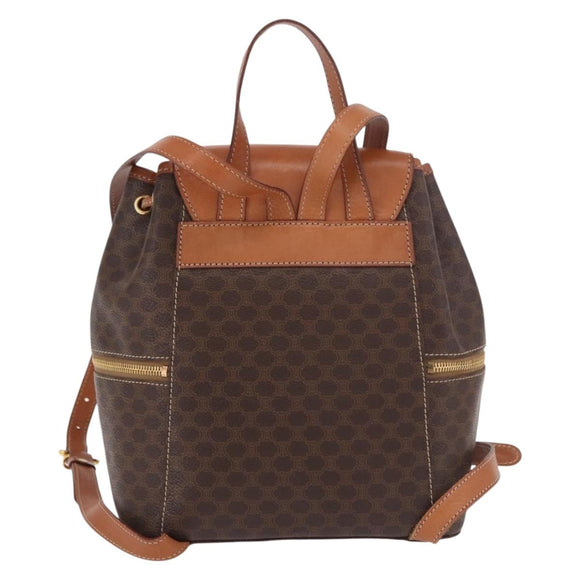CELINE Macadam Canvas Backpack PVC Leather Brown Gold Auth 188472V