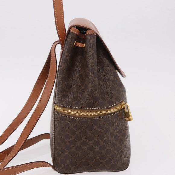 CELINE Macadam Canvas Backpack PVC Leather Brown Gold Auth 188472V