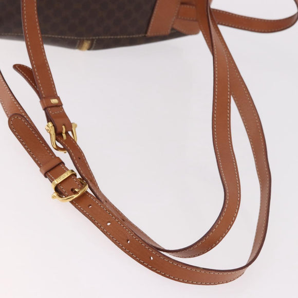 CELINE Macadam Canvas Backpack PVC Leather Brown Gold Auth 188472V