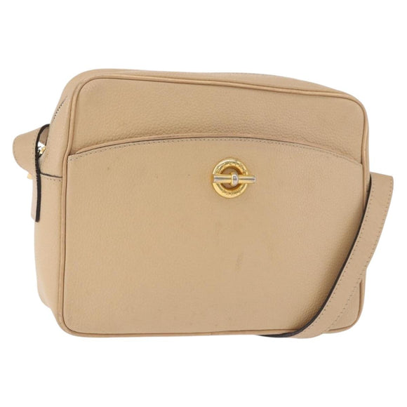 CELINE Shoulder Bag Leather Beige Gold Auth 188477