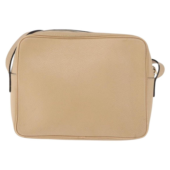 CELINE Shoulder Bag Leather Beige Gold Auth 188477