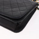 CHANEL Matelasse Single Flap Chain Bag Lamb Skin Black Gold CC Auth 188478-15