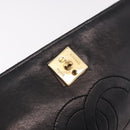 CHANEL Matelasse Single Flap Chain Bag Lamb Skin Black Gold CC Auth 188478-9