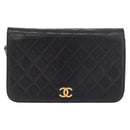 CHANEL Matelasse Single Flap Chain Bag Lamb Skin Black Gold CC Auth 188478-13
