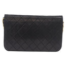 CHANEL Matelasse Single Flap Chain Bag Lamb Skin Black Gold CC Auth 188478-2