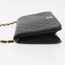 CHANEL Matelasse Single Flap Chain Bag Lamb Skin Black Gold CC Auth 188478-4