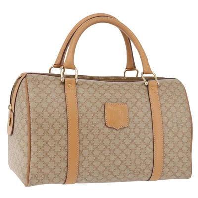 CELINE Macadam Canvas Boston Bag PVC Beige Gold Auth 188481V