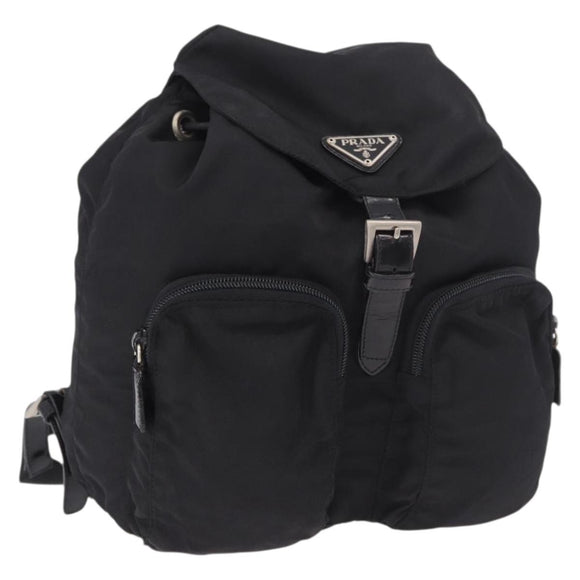 PRADA Backpack Nylon Black Silver Auth 188482