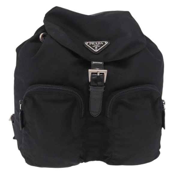 PRADA Backpack Nylon Black Silver Auth 188482