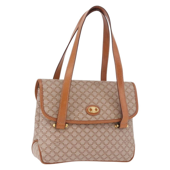 CELINE Macadam Canvas Tote Bag PVC Beige Gold Auth 188484A