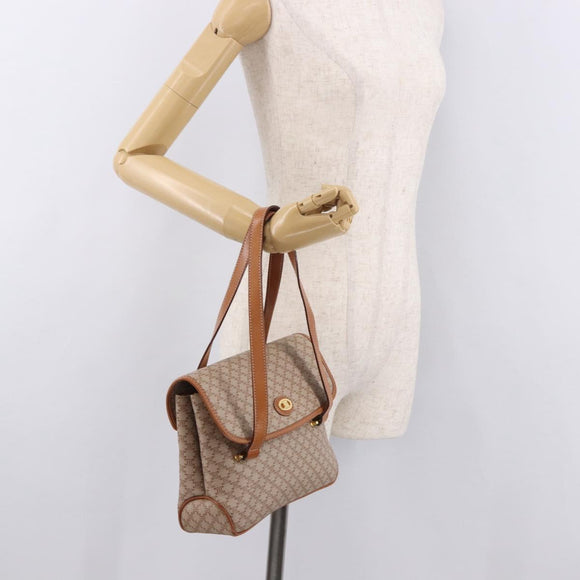 CELINE Macadam Canvas Tote Bag PVC Beige Gold Auth 188484A