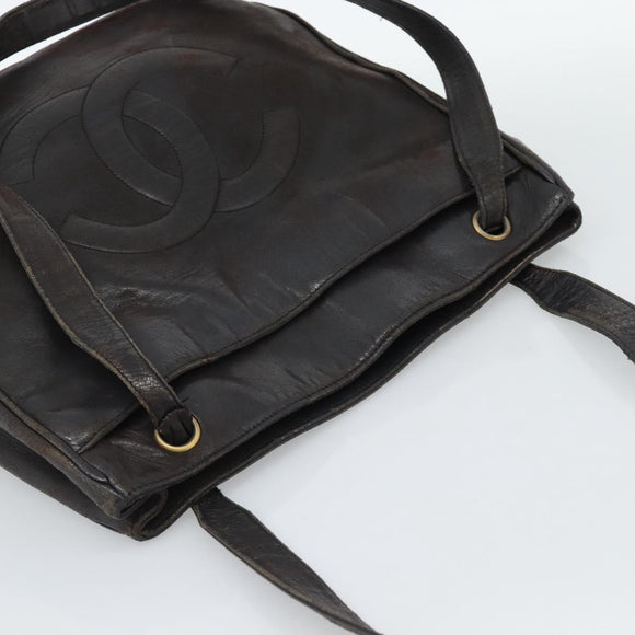 CHANEL Shoulder Bag Leather Brown Gold CC Auth 188488