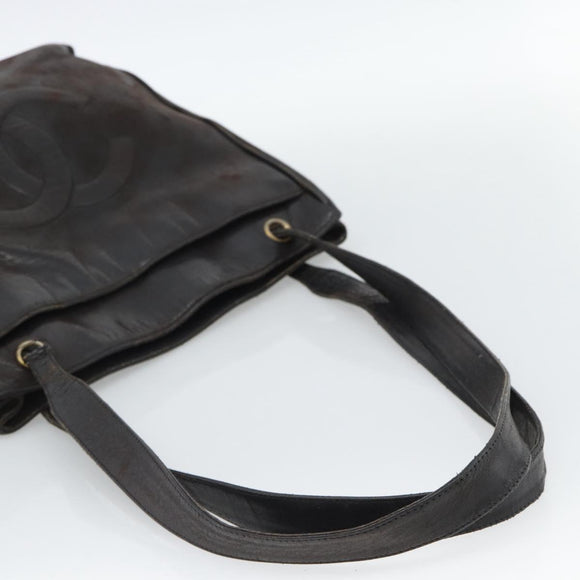 CHANEL Shoulder Bag Leather Brown Gold CC Auth 188488