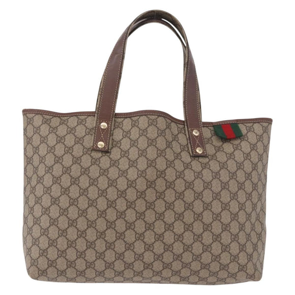 GUCCI GG Supreme Web Sherry Line Tote Bag PVC Beige Gold 211134 Auth 188490