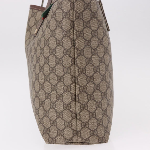 GUCCI GG Supreme Web Sherry Line Tote Bag PVC Beige Gold 211134 Auth 188490