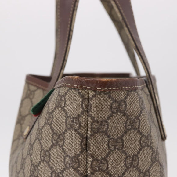 GUCCI GG Supreme Web Sherry Line Tote Bag PVC Beige Gold 211134 Auth 188490