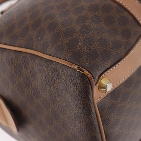 CELINE Macadam Canvas Boston Bag PVC Leather Brown Gold Auth 188493