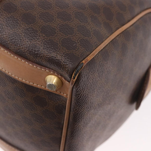 CELINE Macadam Canvas Boston Bag PVC Leather Brown Gold Auth 188493