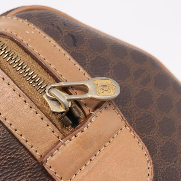 CELINE Macadam Canvas Boston Bag PVC Leather Brown Gold Auth 188493