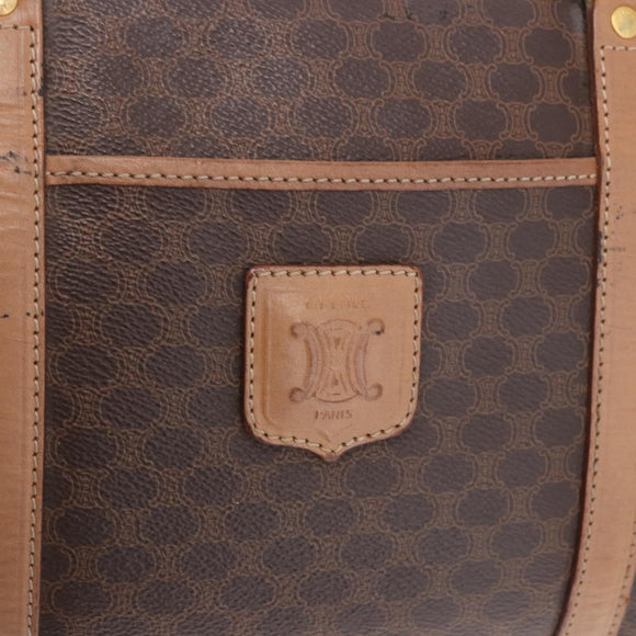 CELINE Macadam Canvas Boston Bag PVC Leather Brown Gold Auth 188493