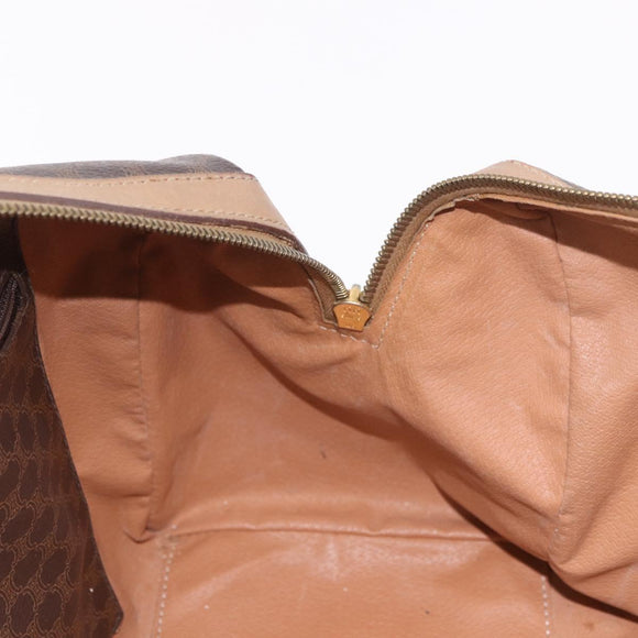 CELINE Macadam Canvas Boston Bag PVC Leather Brown Gold Auth 188493