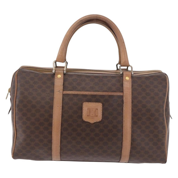 CELINE Macadam Canvas Boston Bag PVC Leather Brown Gold Auth 188493