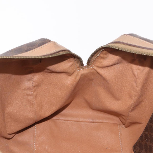 CELINE Macadam Canvas Boston Bag PVC Leather Brown Gold Auth 188493