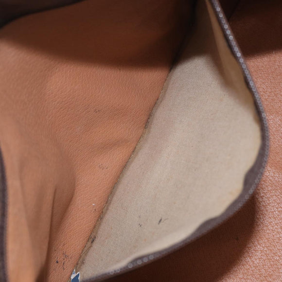 CELINE Macadam Canvas Boston Bag PVC Leather Brown Gold Auth 188493