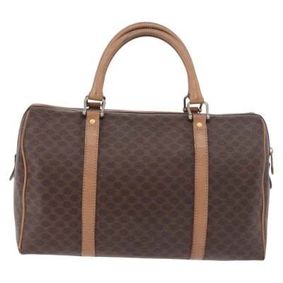 CELINE Macadam Canvas Boston Bag PVC Leather Brown Gold Auth 188493 - 0