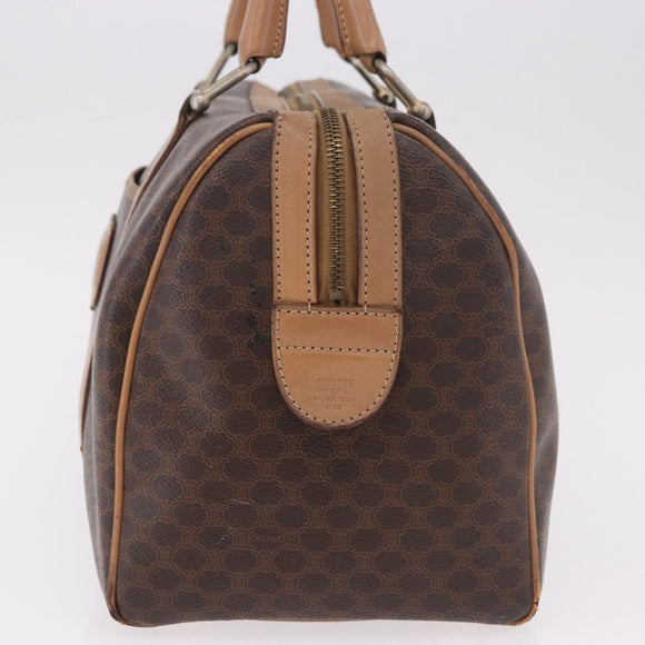 CELINE Macadam Canvas Boston Bag PVC Leather Brown Gold Auth 188493