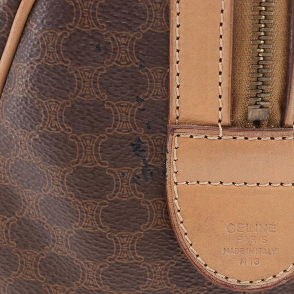CELINE Macadam Canvas Boston Bag PVC Leather Brown Gold Auth 188493