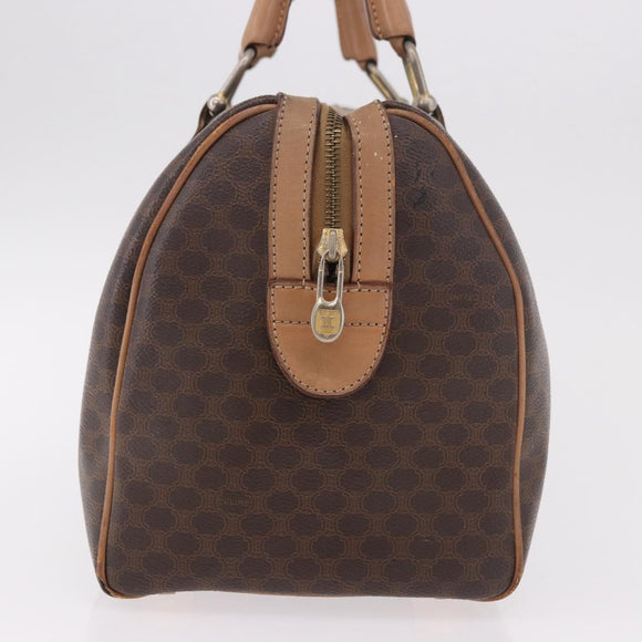 CELINE Macadam Canvas Boston Bag PVC Leather Brown Gold Auth 188493