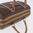 CELINE Macadam Canvas Boston Bag PVC Leather Brown Gold Auth 188493-7