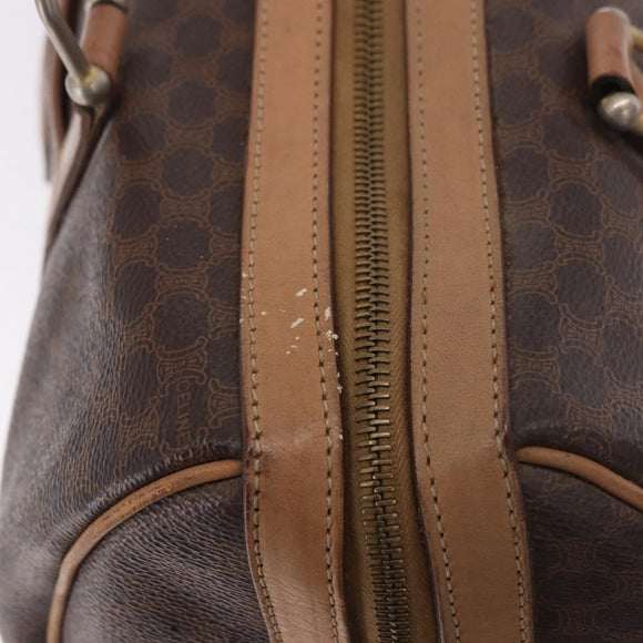 CELINE Macadam Canvas Boston Bag PVC Leather Brown Gold Auth 188493