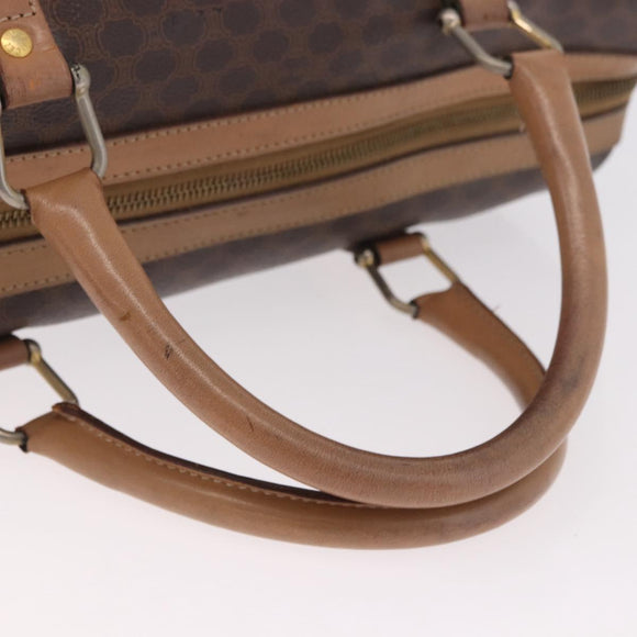 CELINE Macadam Canvas Boston Bag PVC Leather Brown Gold Auth 188493