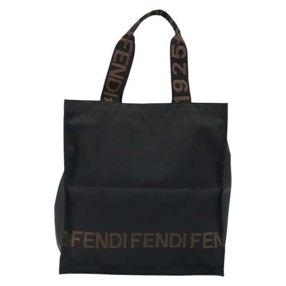 FENDI Hand Bag Canvas Black Gold Auth 188494A