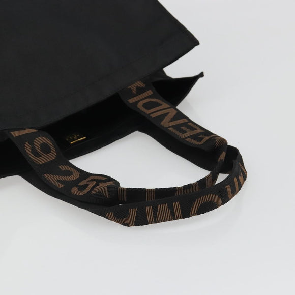 FENDI Hand Bag Canvas Black Gold Auth 188494A
