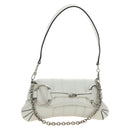 GUCCI Horsebit Shoulder Bag Leather White Silver Auth 188497SAM-1